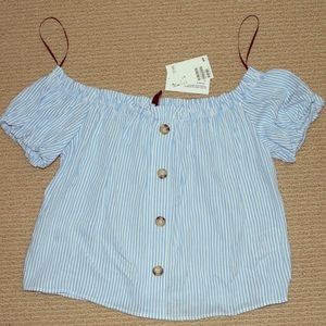 Blue and White striped off the shoulder top
